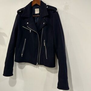 Navy wool biker jacket, M